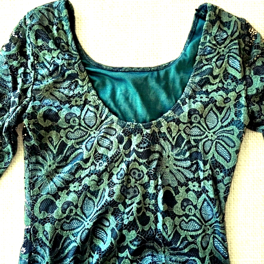 MI AMI Dark Green Lace Dress Mini Bell Sleeve Whimsygoth Fairygoth Forest Sz S - Picture 6 of 10